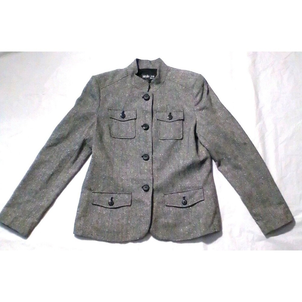 Style Co 12P Blazer Gray Women's Jacket Single Breast 4 Button Pockets Adult